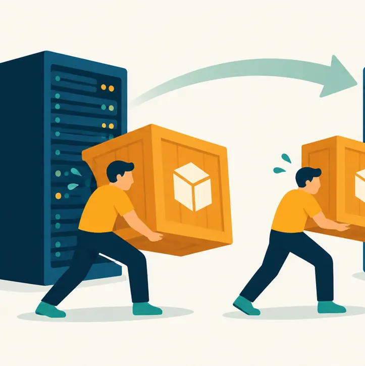 Movers strain to carry giant crates of model files from one server to another.