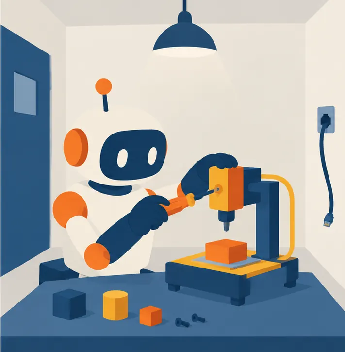 The robot finishes assembling a working machine that matches the diagram in the paper.