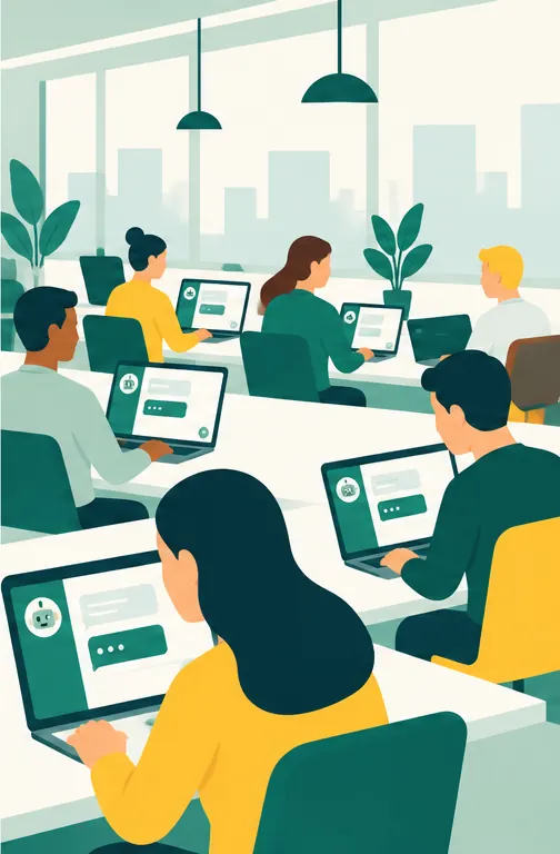 A large open-plan office full of staff using the same chat assistant