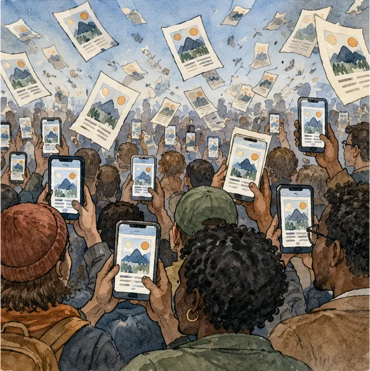 The leaflets fluttering across many phone screens in a crowd