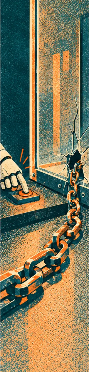 A single mouse click sends the metal chain snaking out through a crack in a glass box