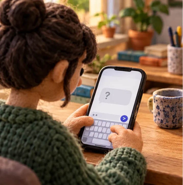 A person types a question on a phone.