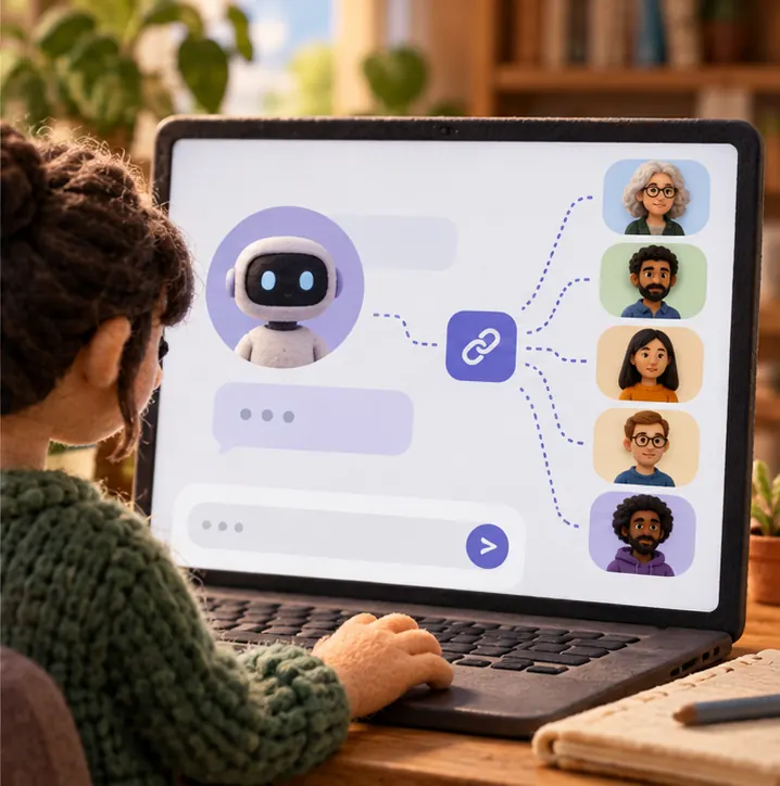 The expert profiles being consulted from inside another chat assistant through a connector.