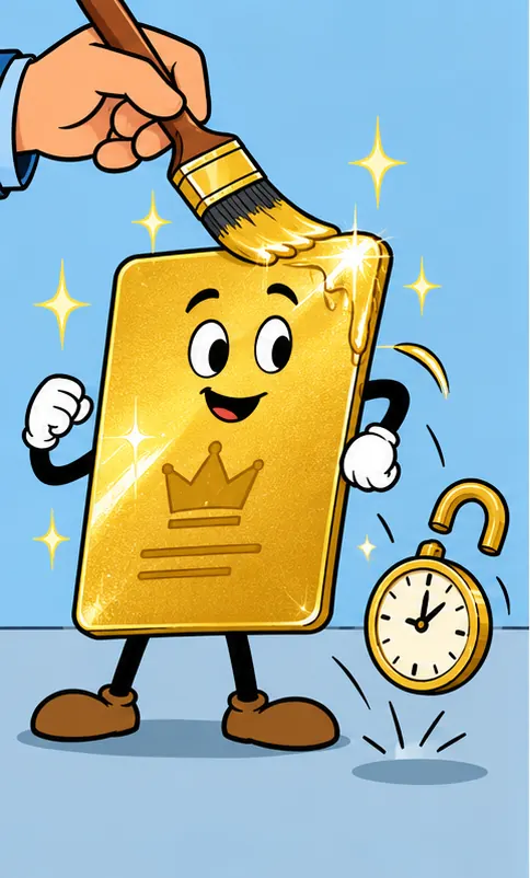 A gold membership card gets a fresh coat of gold from a brush, while a small clock-shaped padlock falls away from it.