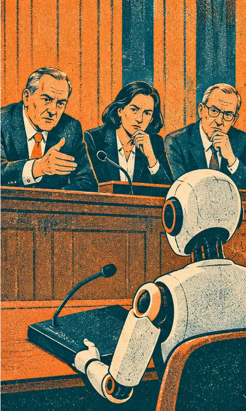 Lawmakers at a hearing questioning a witness who keeps a folder closed