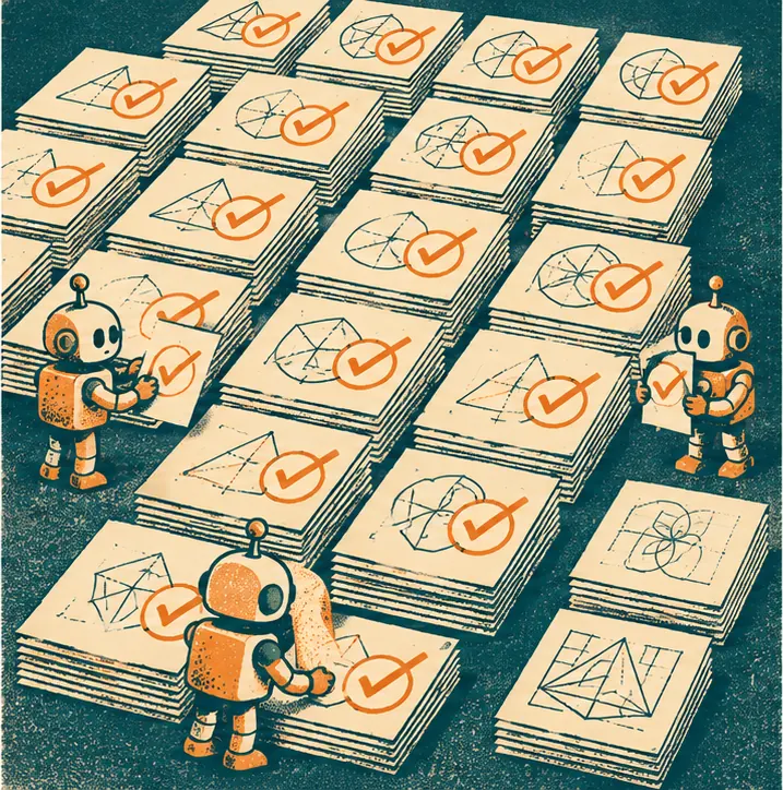 Nearly every sheet stamped with a check mark, a few set aside