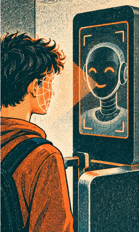 An age check at the chatbot's entrance, the teenager having their face scanned instead of showing an ID card
