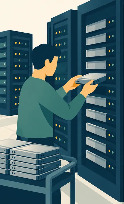 Solid-state drives being loaded into data-center server racks