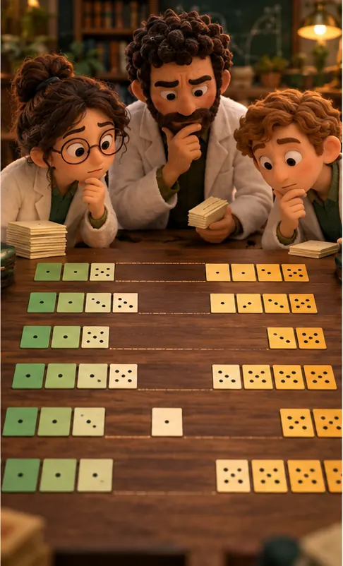 Some rows of cards show big gaps and lopsided clumps instead of an even spread, like missing stair steps.